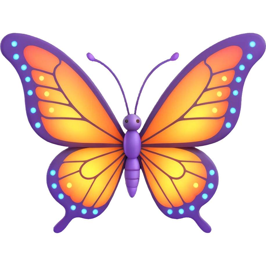 Add more bright, magical light effects, rays, and glowing particles around the butterfly. Maintain the 3D cartoon, elegant, fantasy style with a transparent background. emoji