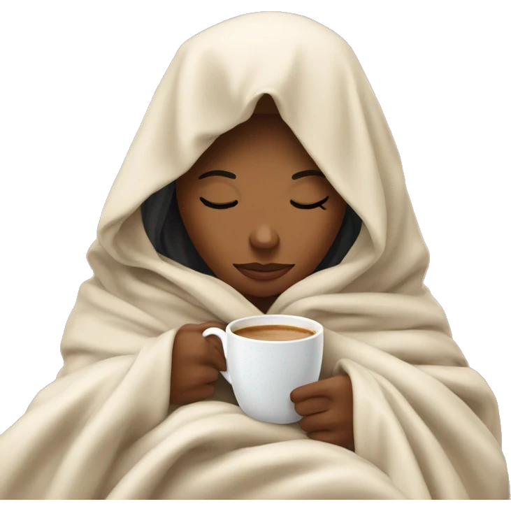 girl inside a blanket sipping coffee eyes closed emoji