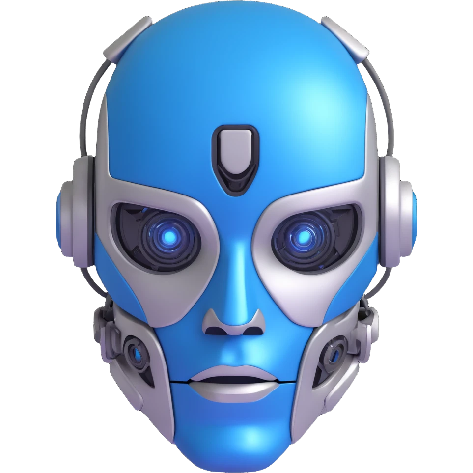 artificial intelligence, robotic face, blue and silver, tech details, modern style emoji