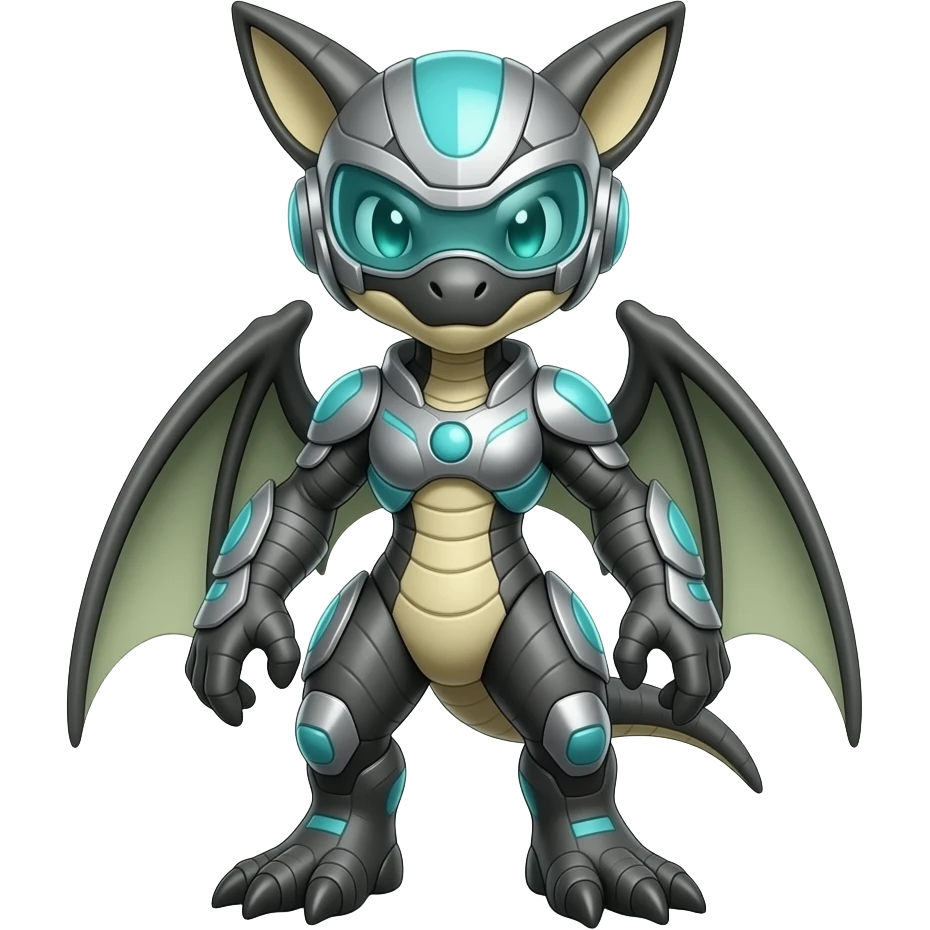 Genesect-Flygon-Raptor-Fakémon—hybrid with a futuristic visor-helmet full body emoji