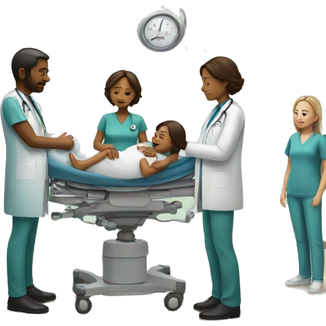 a woman gives birth and doctors stand nearby emoji