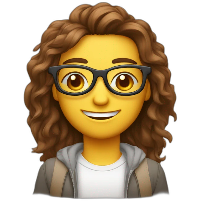 Gars avec les cheveux bruns assez long avec des lunettes de vue emoji