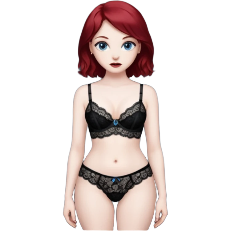 Naughty MILF bigger hips dark red hair blue eyes pale skin lingerie emoji