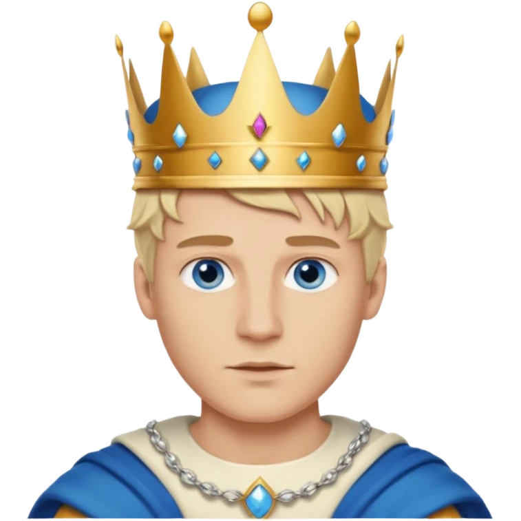 Man with blue eyes, blonde hair, and defined jawline wearing king crown emoji