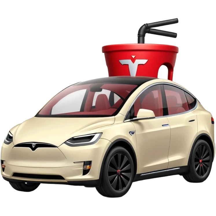 Boba tea in tesla, without a person and with the tesla logo keep the boba tea like that and make it the car and the boba tea how it was and cream boba tea just a little smaller to go on pinterest emoji