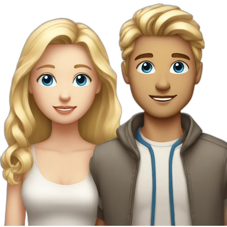 young male with dark blonde hair and blue eyes with his girlfriend with bright long blonde hair and blue eyes emoji