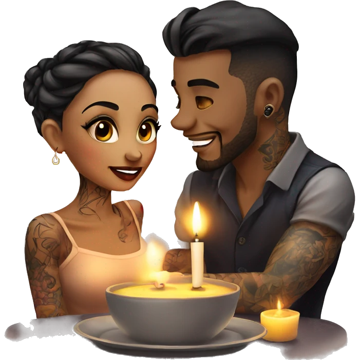 romantic candle light dinner for beautiful tattooed couple emoji