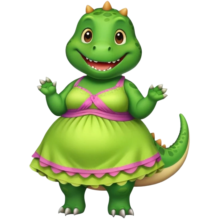 fat dinosaur in dress emoji