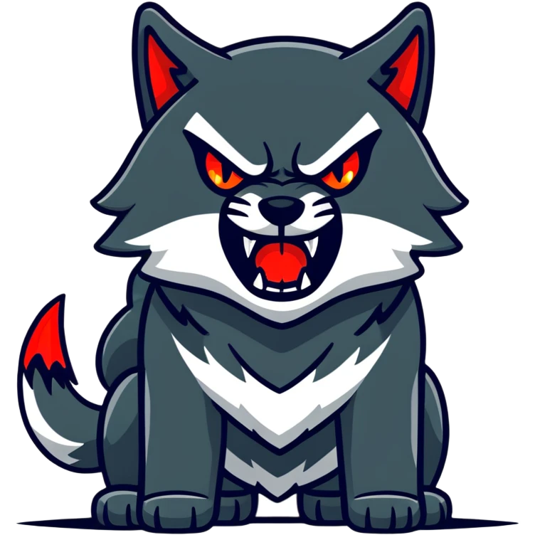 angry snarling black wolf with red eyes emoji