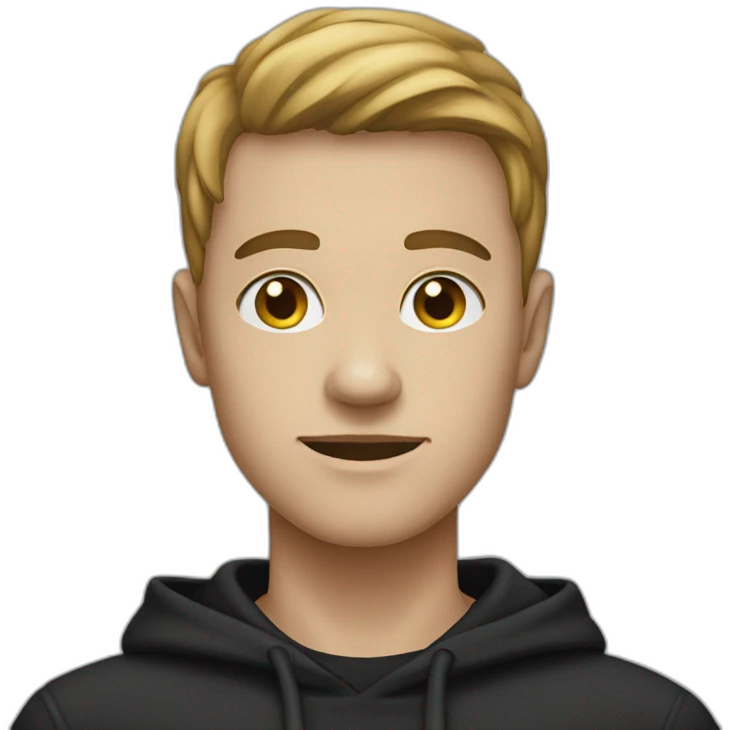 a person with black hoodie(face describe a dot near lips to the right) emoji