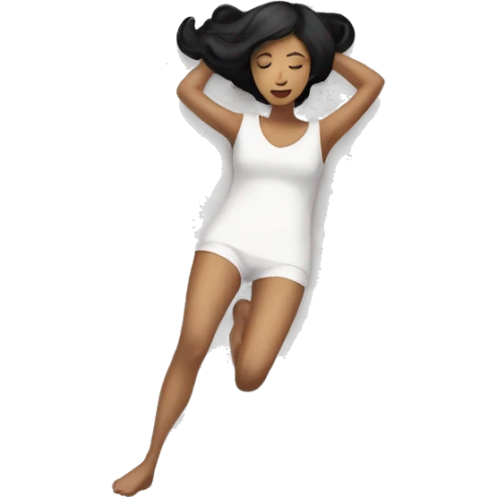 a white woman with black hair lying on her back on the floor looking up emoji