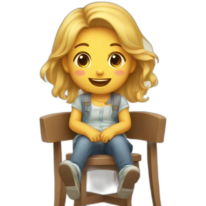 Kid girl setting on small chair laughing emoji