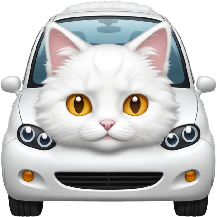 PLease create a small emoji the size of 🚗 featuring a white cat on a white car. emoji