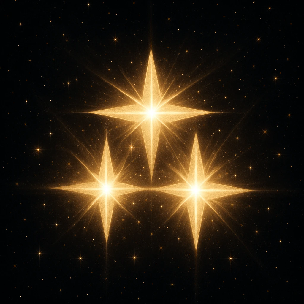three stars clustered, sparkling with light, sense of grandeur, glowing, radiant emoji