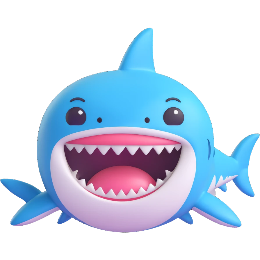 cute shark with blushing cheeks and small teeth in 3D emoji style emoji