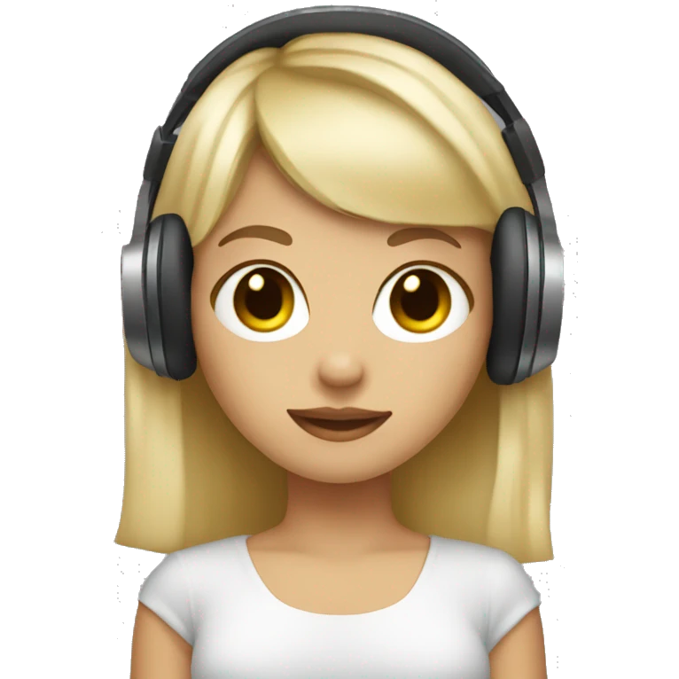 blonde dj girl straight hair with headphones and bangs and brown eyes emoji emoji