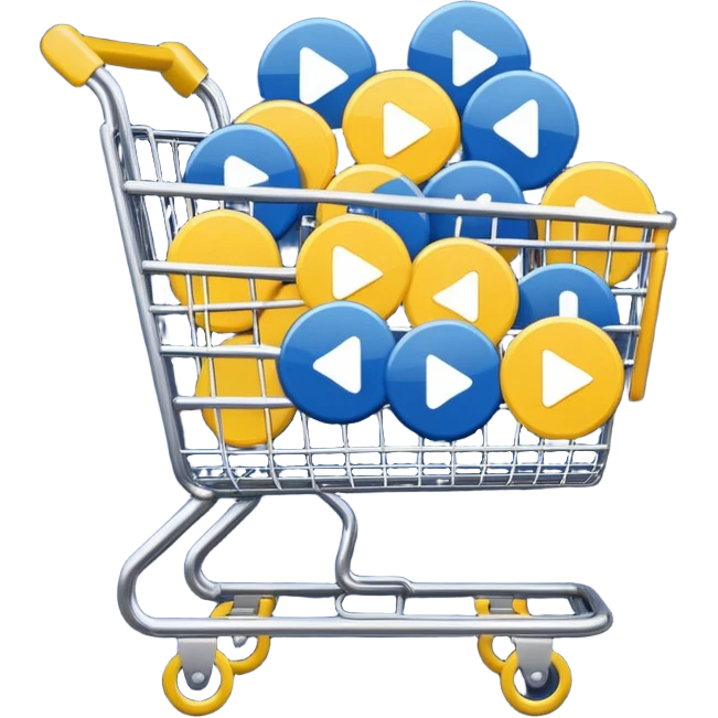 shopping cart filled with round play button icons, only in #DEEB52 and #102C3D, no red emoji