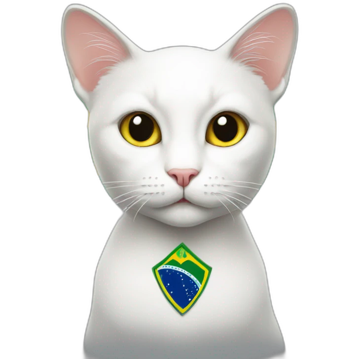 white cat with a Brazilian flag behind emoji