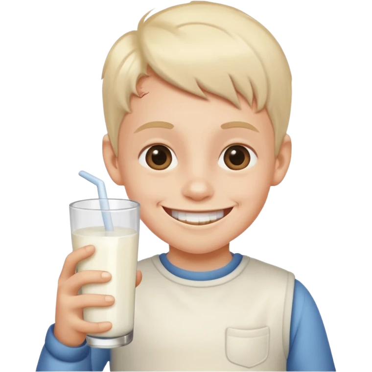 A kid with smile freaky and there is a milk emoji
