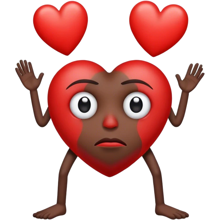 Red heart with a sad face in the center with only one eye, and black hands and legs emoji