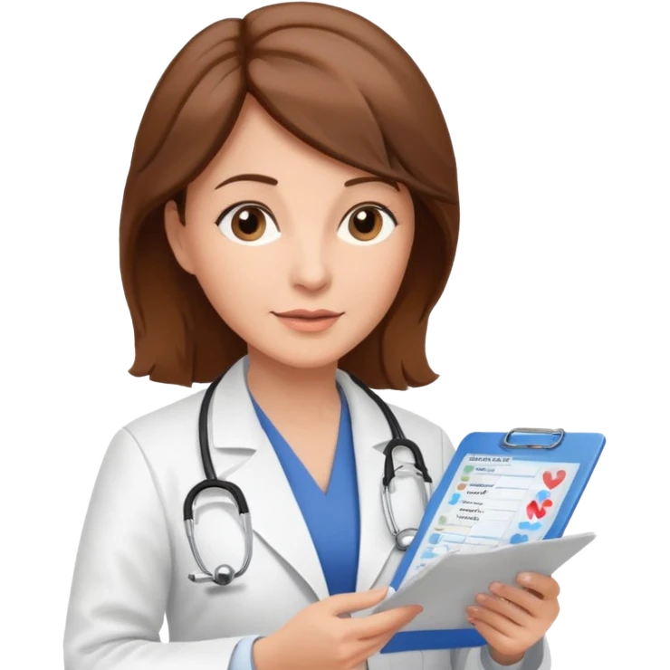 A female doctor in her 50s with brown hair reviewing a medical chart. emoji