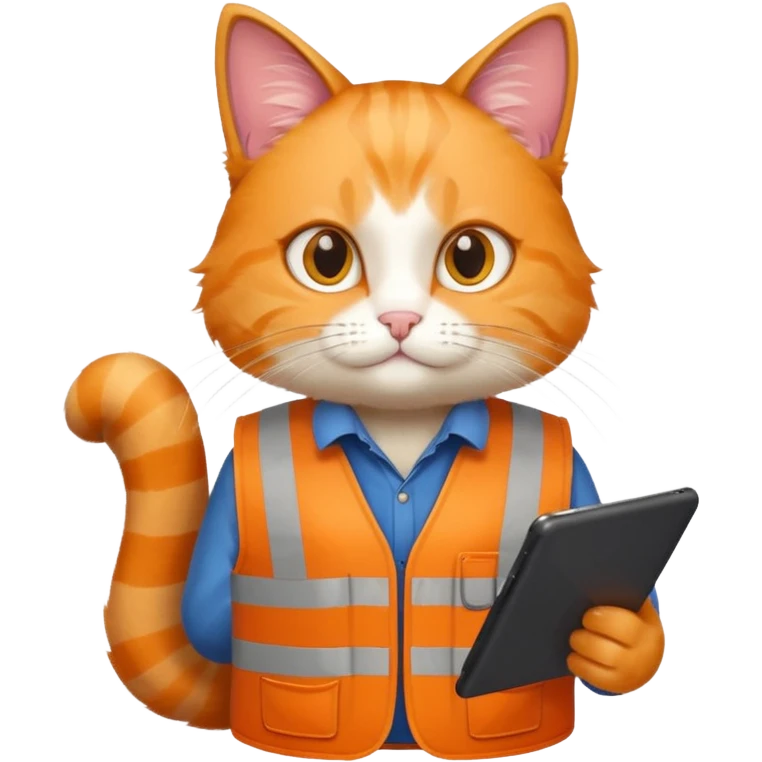 worker cat wearing orange west holding a tablet emoji