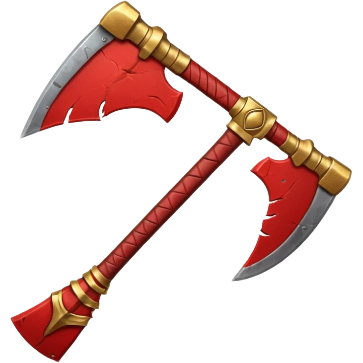 Ares battle axe object icon, ancient Greek war god axe, double-bladed heavy axe, red and gold metal, battle-worn scratches, glowing red accents, 3D cartoon, mobile game icon style, centered, clean background, soft shadow, no text, no watermark

 emoji