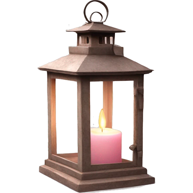 Realistic Single HD light pink rustic lantern with glass and lit candle inside. emoji