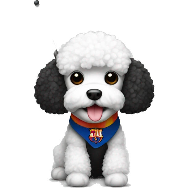 black and white poodle with a Barcelona flag emoji