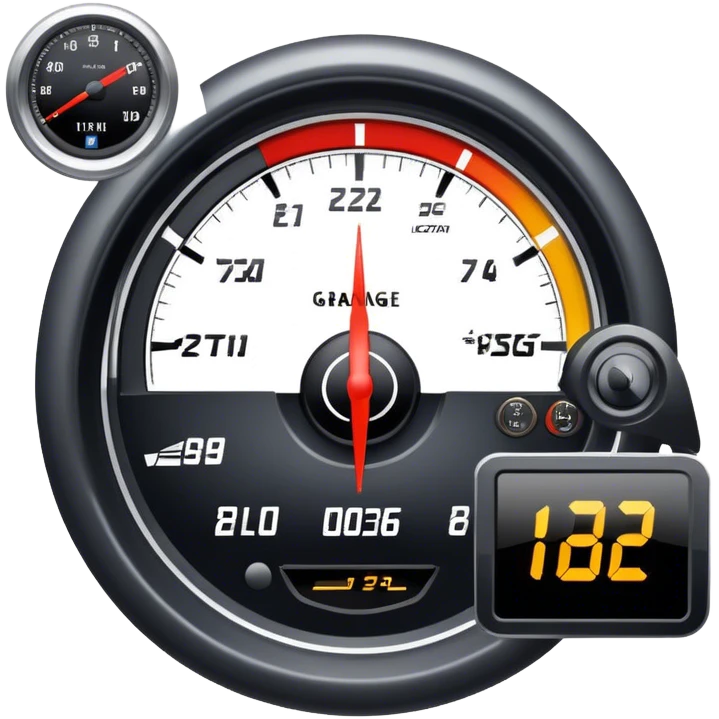 An icon showing a racing game interface, inspired by Grand Turismo. The design features a garage with a selection of high-performance cars, along with race track visuals in the background. Speedometer, lap timer, and other HUD elements add to the excitement. Transparent background emoji