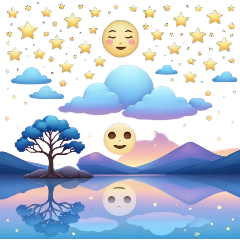 "Design a calming emoji for evening reflection. Soft moonlight, gentle stars, peaceful twilight sky, or spiritual symbols. No people - emphasize tranquil colors, night sky elements, and serene spiritual imagery." emoji