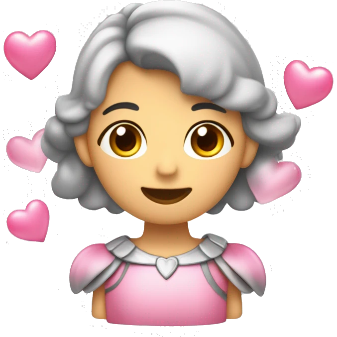 emoji sonrojado con corazones flotantes de color rosado y gris flechados y un arito de ángel en la cabeza  emoji