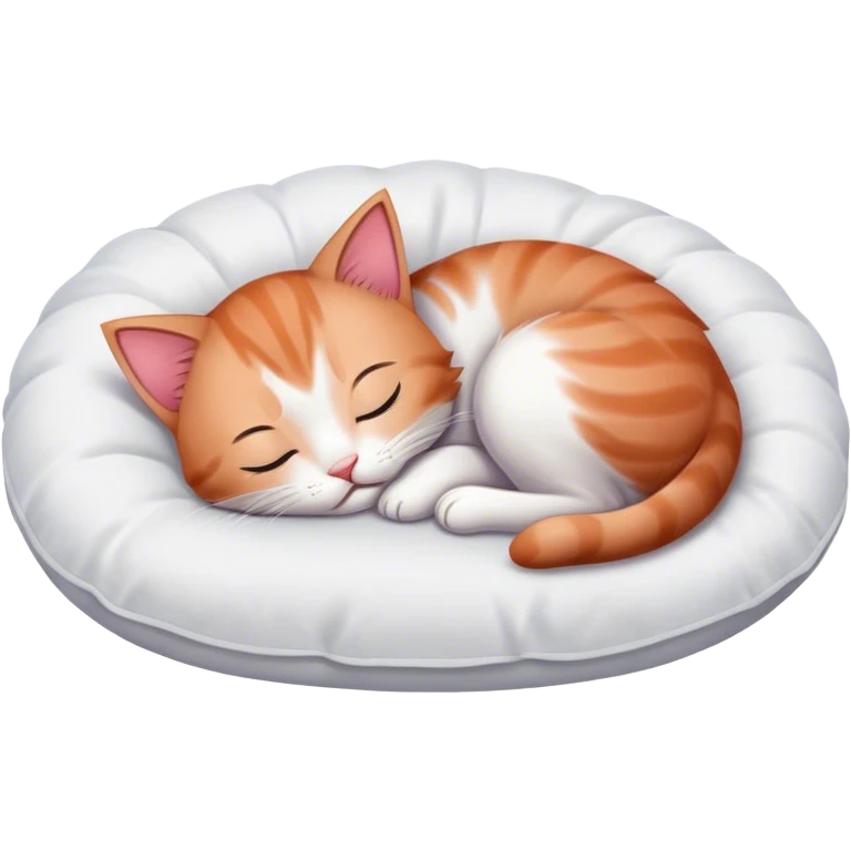 Tired kitten sleeping on a white pillow  emoji