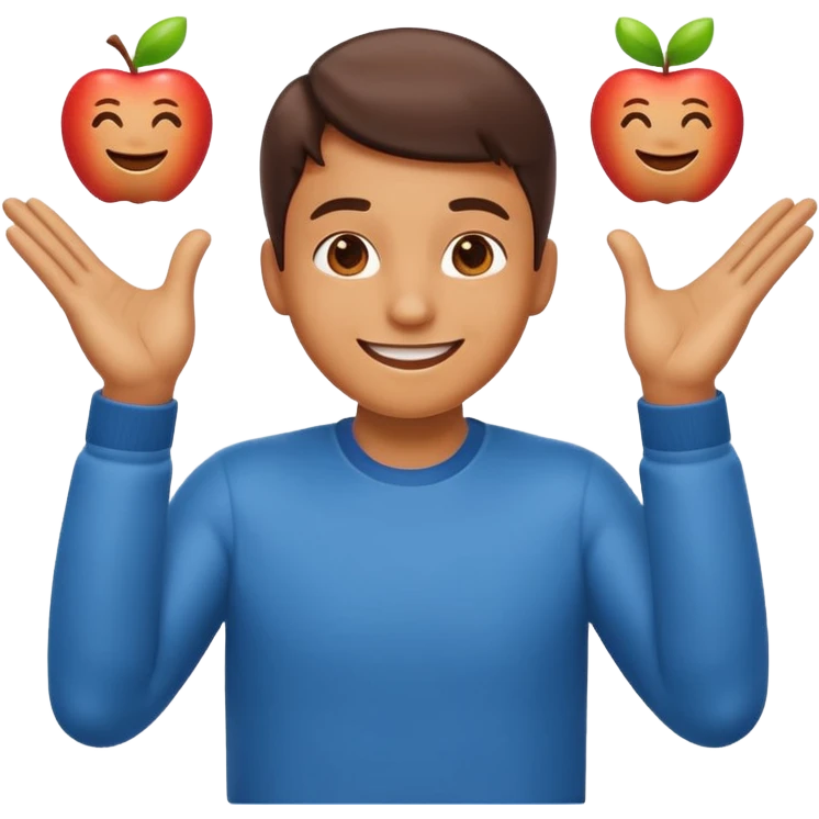 emoji of a cheerful cartoon person pointing down at the ground with both hands — standing straight, smiling confidently, arms bent and both index fingers extended downward — simple background, bright lighting, clean expressive Apple emoji design, playful and clear “here” meaning emoji