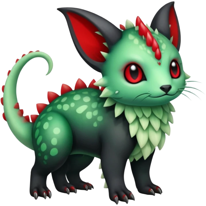 Kawaii Cute Edgy Black Green Red ethereal Fionbri-Vernid-Trico-animal-creature full body emoji