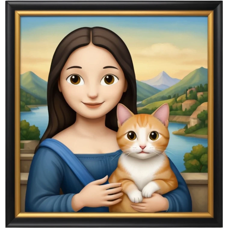 goln frame, painting, Mona Lisa, with cat emoji