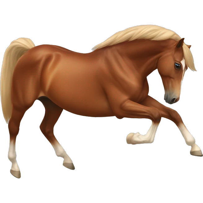 A chestnut horse with chestnut mane and tail a white stirs on its and and it jumping over a jump emoji