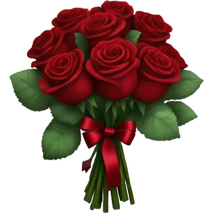 A bouquet of deep red roses tied with a burgundy satin ribbon
 emoji