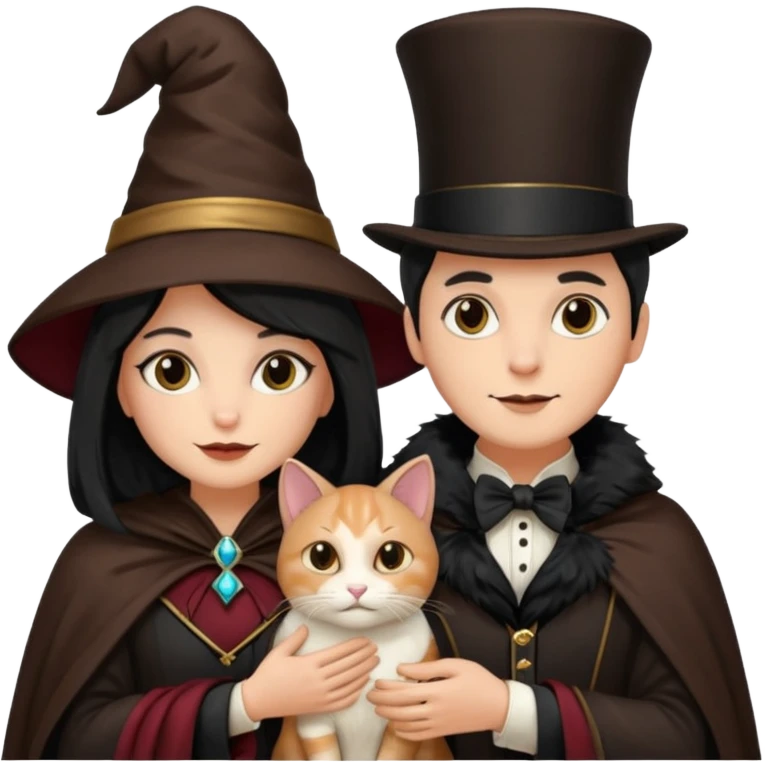 magician couple and their pet cat emoji