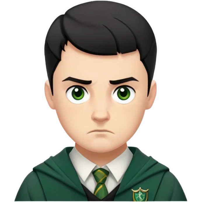 Jamie Yeates is Marcus Flint in harry potter, wear hogwarts slytherin uniform, short black hair, bulky face, often scowling or looking grumpy emoji