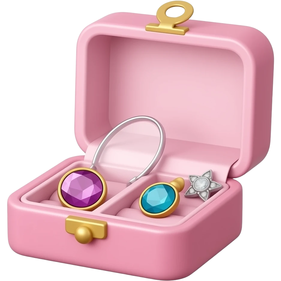 Pink cute jewelry box with jewels inside emoji