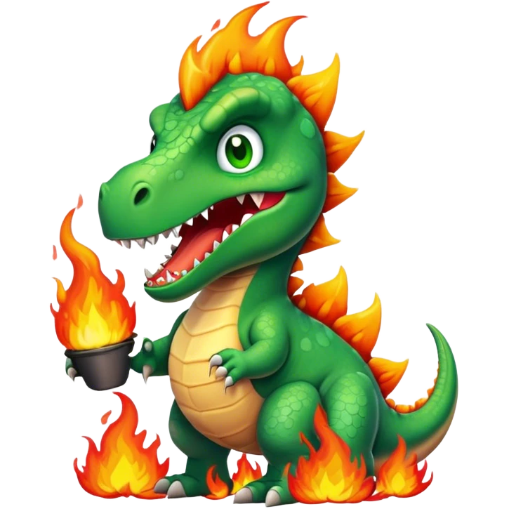 angry office dinosaur on a fire emoji