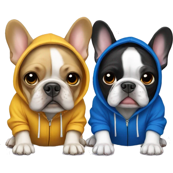 Two French bulldogs wearing hoodies emoji