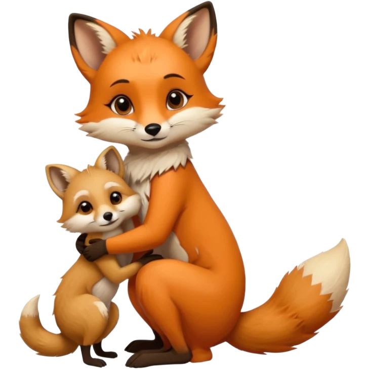 A cute female 9 tail fox hugging a meerkat emoji