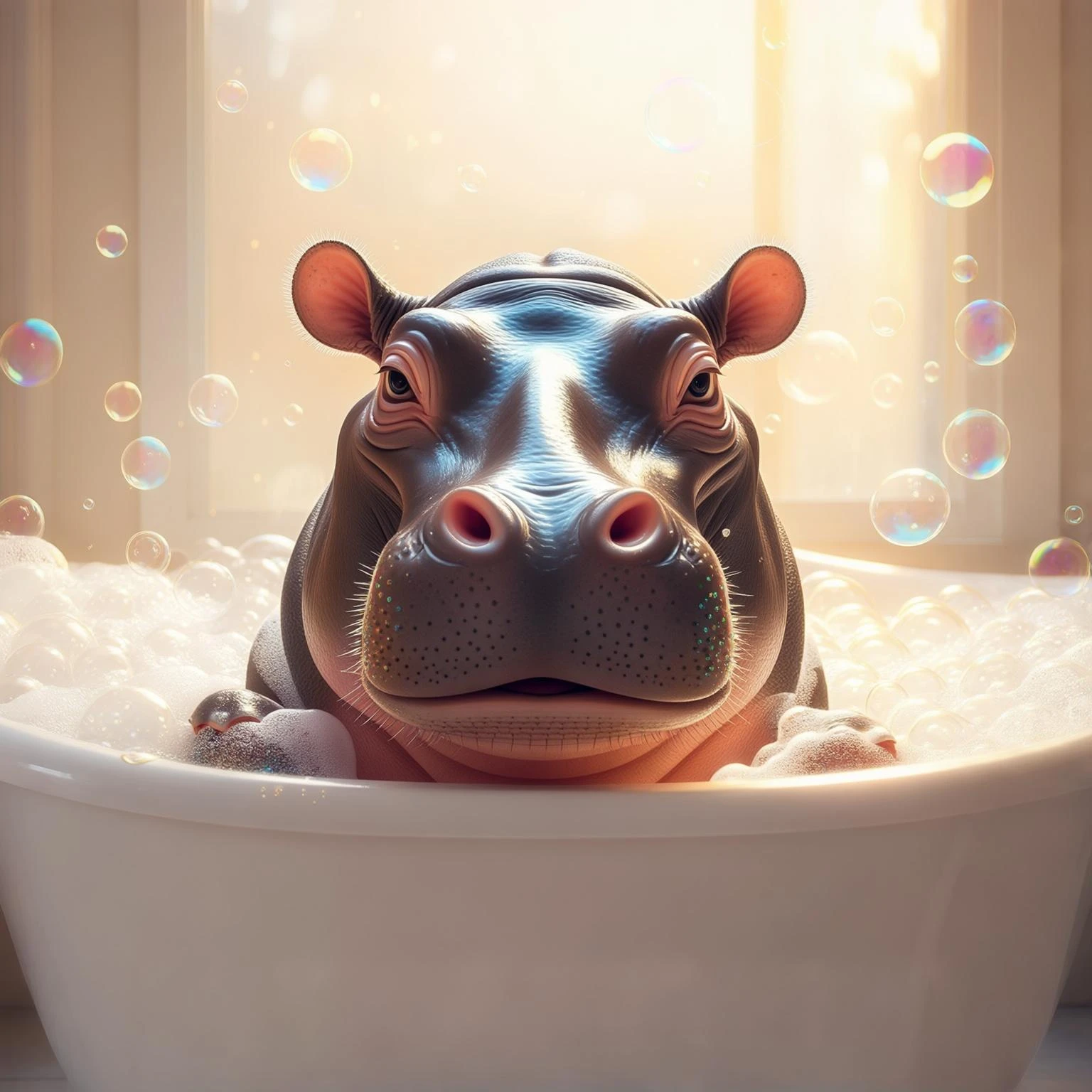 happy hippo with bubbles in bathtub emoji