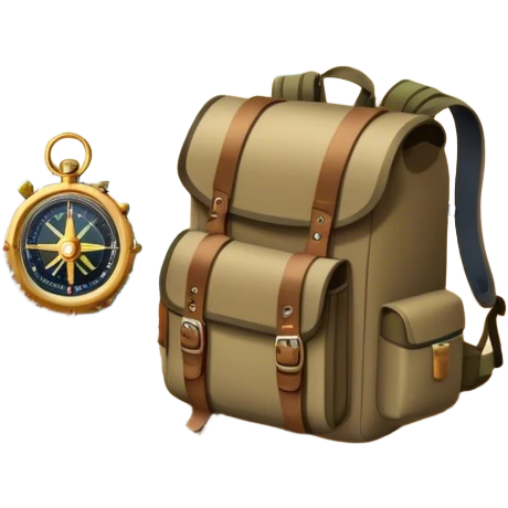 Icon for Expeditions: a compass, a map, a backpack with trekking gear, and a rugged expedition jeep, set against a backdrop of snowy mountains, sand dunes, and tropical islands. The icon should capture the spirit of adventure and exploration in diverse landscapes. Transparent background. emoji