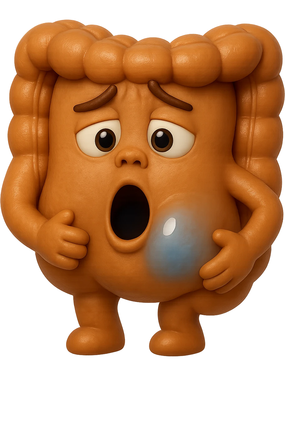 emoji stile iphone di un intestino che ingoia una nuvoletta di aria ben visibile e gli si gonfia la pancia, iperrealistico 4k emoji