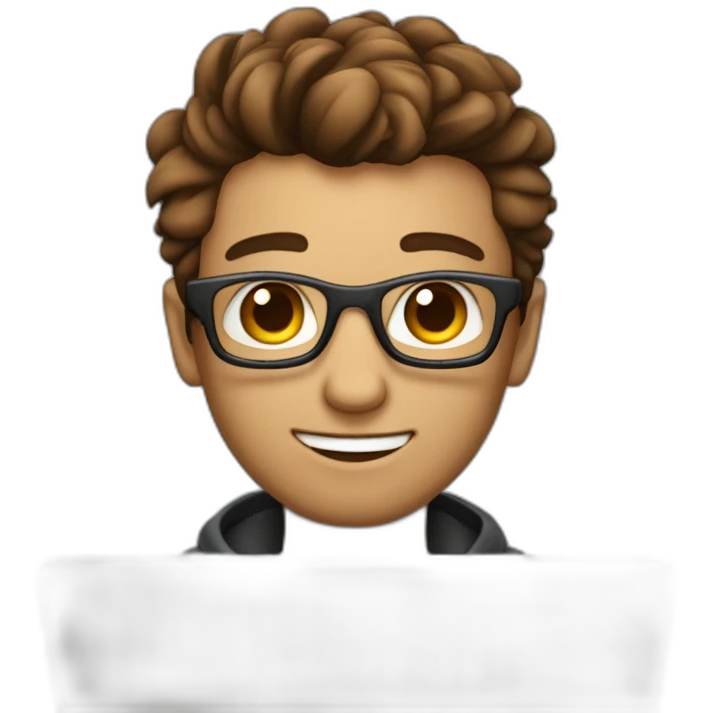 Cute programmer on his laptop with lighted skin a brown quiff and brown eyes and very little beard  emoji