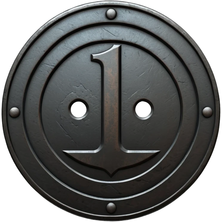 Minimal emoji, gothic metal coin made of black steel, engraved number 1 at the center, ancient industrial aesthetic, worn metal texture, no glow, no neon, flat emoji design, centered, transparent background emoji