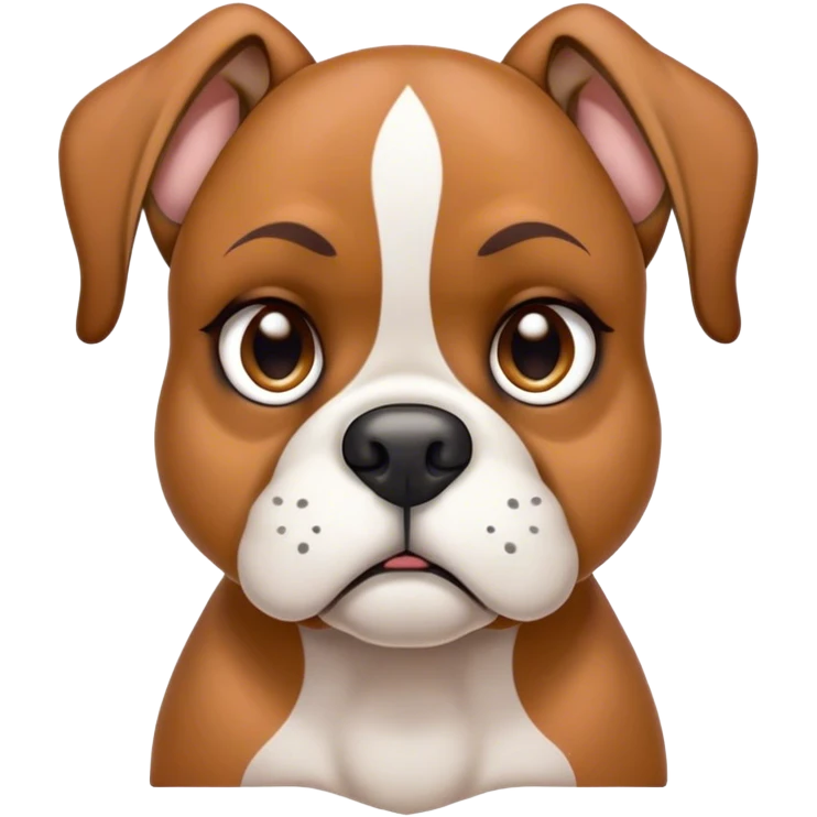 Cinematic Grumpy Fawn Boxer Portrait Emoji, Head tilted slightly with a deeply unimpressed expression, showcasing a robust fawn coat with a prominent white muzzle and chest, large, droopy brown eyes narrowed into an unamused glare, ears slightly drooping in exasperation, Simplified yet comically expressive features, highly detailed, glowing with a dry, sarcastic glow, high shine, effortlessly judgmental yet dignified, stylized with a touch of cynicism, bright but brooding, soft glowing outline, capturing the essence of an eternally unimpressed yet endearing guardian, so lifelike it feels like it could sigh heavily at you in disdain at any moment! emoji